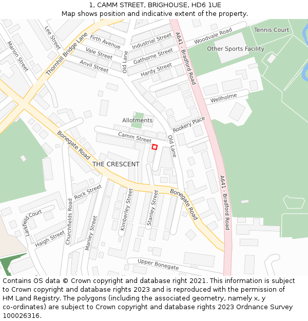 1, CAMM STREET, BRIGHOUSE, HD6 1UE: Location map and indicative extent of plot