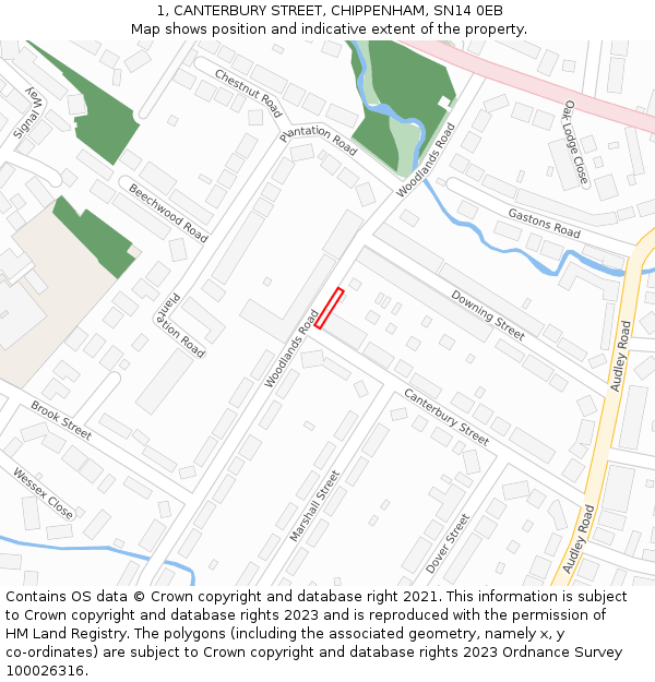 1, CANTERBURY STREET, CHIPPENHAM, SN14 0EB: Location map and indicative extent of plot