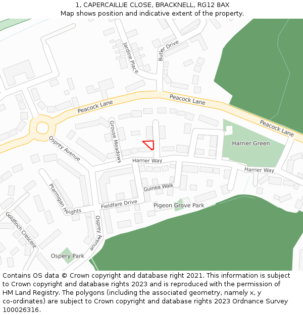 1, CAPERCAILLIE CLOSE, BRACKNELL, RG12 8AX: Location map and indicative extent of plot