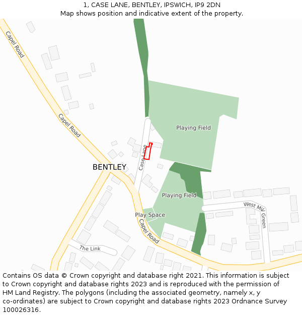 1, CASE LANE, BENTLEY, IPSWICH, IP9 2DN: Location map and indicative extent of plot