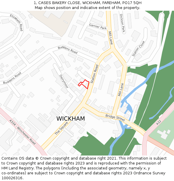 1, CASES BAKERY CLOSE, WICKHAM, FAREHAM, PO17 5QH: Location map and indicative extent of plot