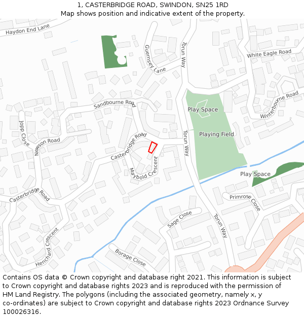 1, CASTERBRIDGE ROAD, SWINDON, SN25 1RD: Location map and indicative extent of plot