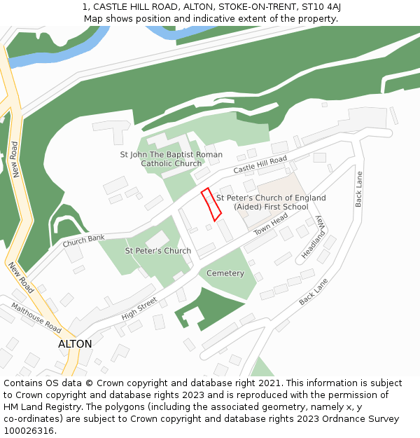 1, CASTLE HILL ROAD, ALTON, STOKE-ON-TRENT, ST10 4AJ: Location map and indicative extent of plot