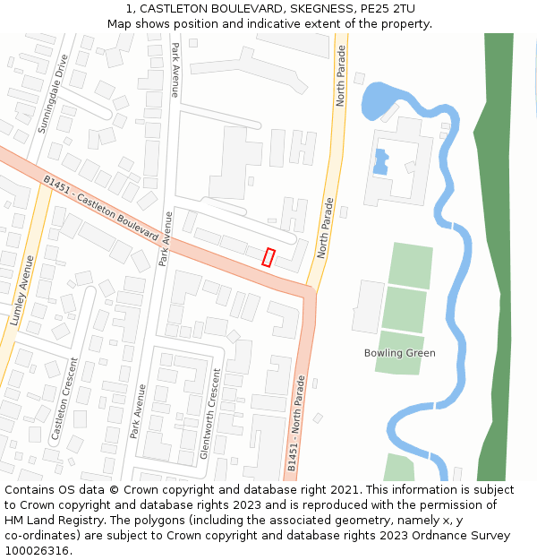 1, CASTLETON BOULEVARD, SKEGNESS, PE25 2TU: Location map and indicative extent of plot