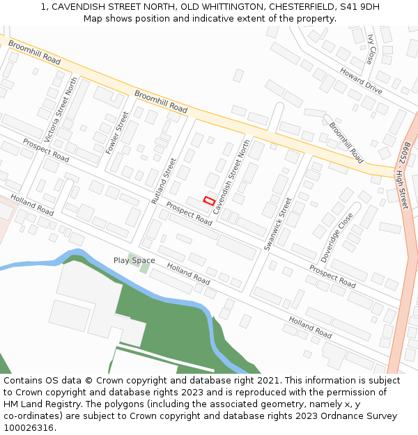 1, CAVENDISH STREET NORTH, OLD WHITTINGTON, CHESTERFIELD, S41 9DH: Location map and indicative extent of plot