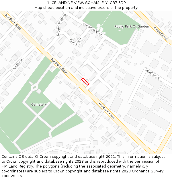 1, CELANDINE VIEW, SOHAM, ELY, CB7 5DP: Location map and indicative extent of plot