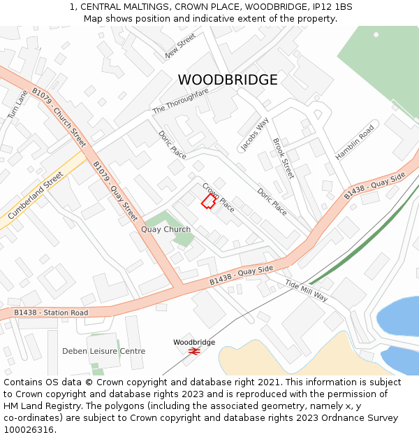 1, CENTRAL MALTINGS, CROWN PLACE, WOODBRIDGE, IP12 1BS: Location map and indicative extent of plot
