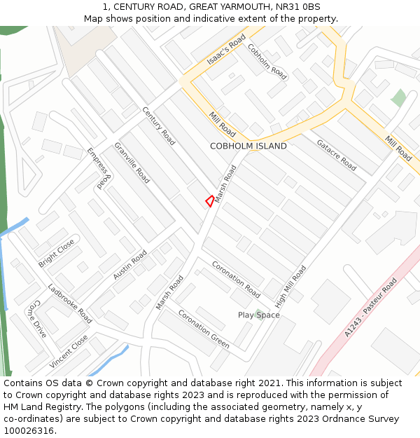 1, CENTURY ROAD, GREAT YARMOUTH, NR31 0BS: Location map and indicative extent of plot