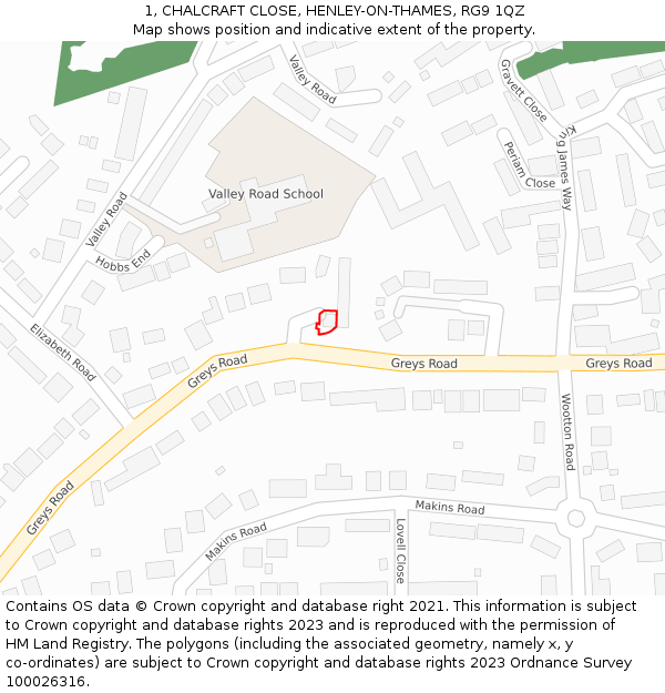 1, CHALCRAFT CLOSE, HENLEY-ON-THAMES, RG9 1QZ: Location map and indicative extent of plot