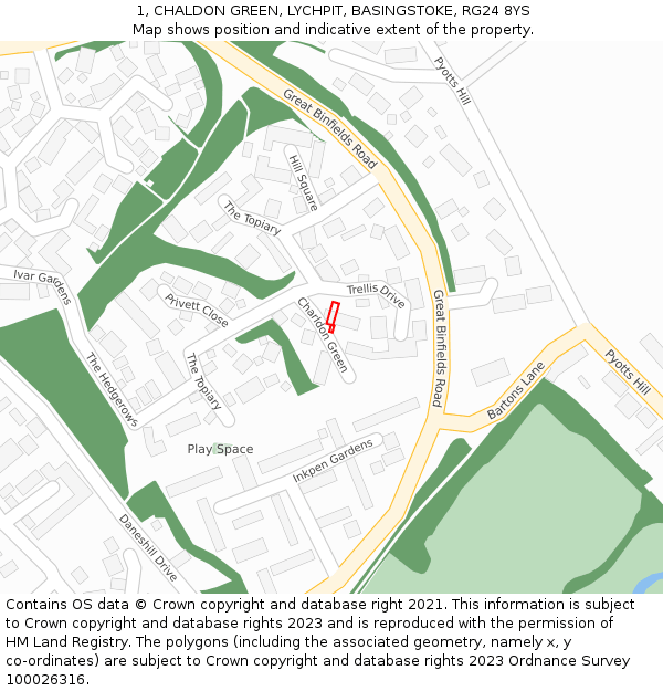 1, CHALDON GREEN, LYCHPIT, BASINGSTOKE, RG24 8YS: Location map and indicative extent of plot