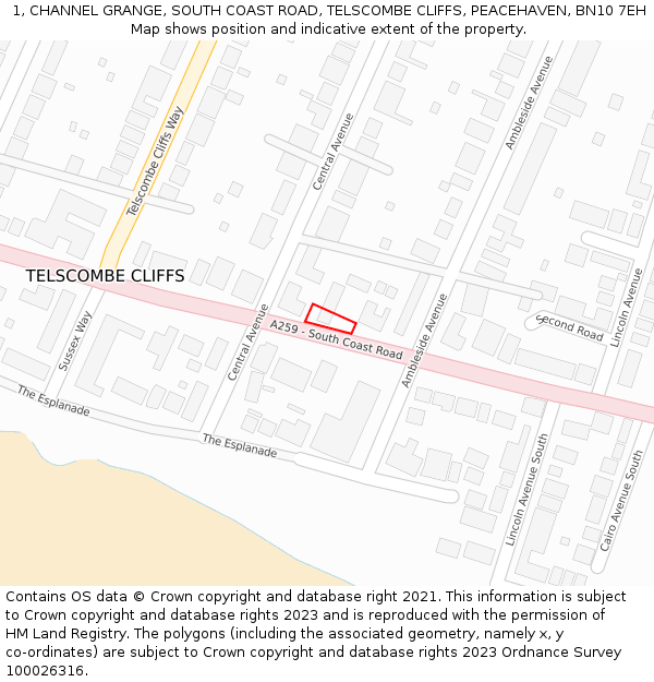 1, CHANNEL GRANGE, SOUTH COAST ROAD, TELSCOMBE CLIFFS, PEACEHAVEN, BN10 7EH: Location map and indicative extent of plot