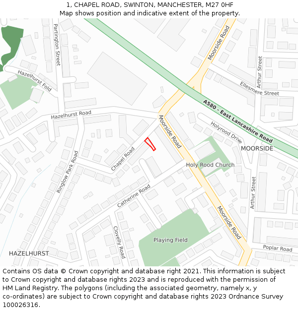 1, CHAPEL ROAD, SWINTON, MANCHESTER, M27 0HF: Location map and indicative extent of plot