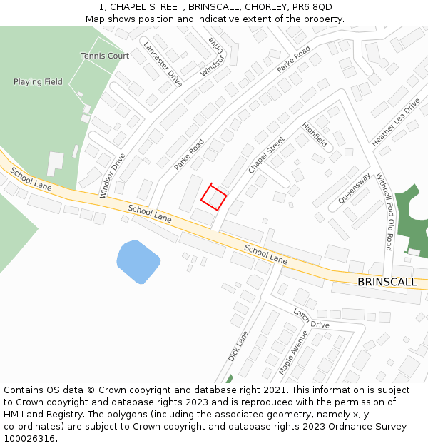 1, CHAPEL STREET, BRINSCALL, CHORLEY, PR6 8QD: Location map and indicative extent of plot