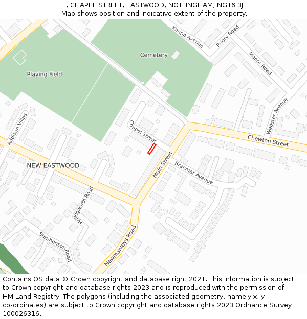1, CHAPEL STREET, EASTWOOD, NOTTINGHAM, NG16 3JL: Location map and indicative extent of plot