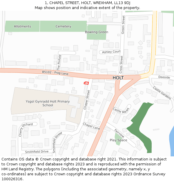 1, CHAPEL STREET, HOLT, WREXHAM, LL13 9DJ: Location map and indicative extent of plot