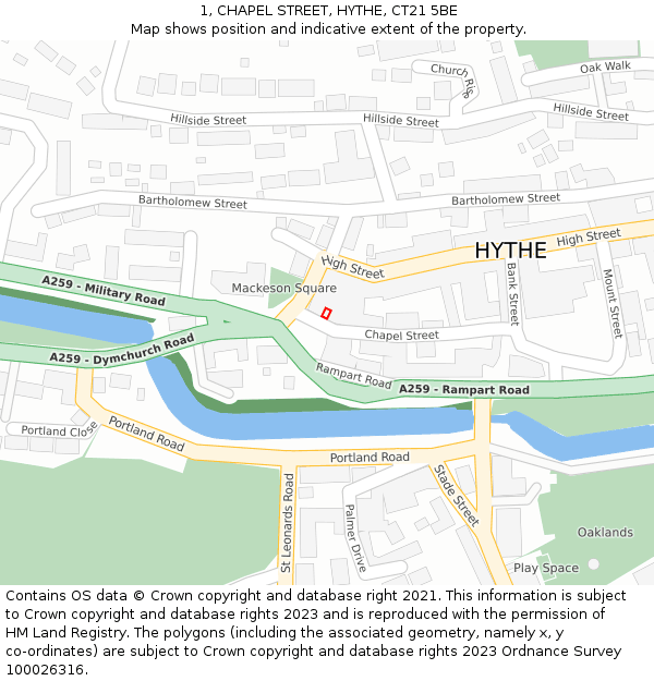 1, CHAPEL STREET, HYTHE, CT21 5BE: Location map and indicative extent of plot