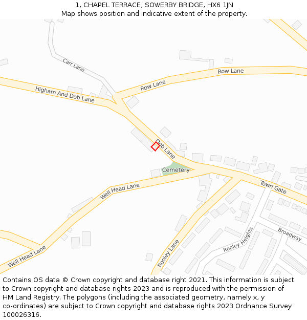 1, CHAPEL TERRACE, SOWERBY BRIDGE, HX6 1JN: Location map and indicative extent of plot