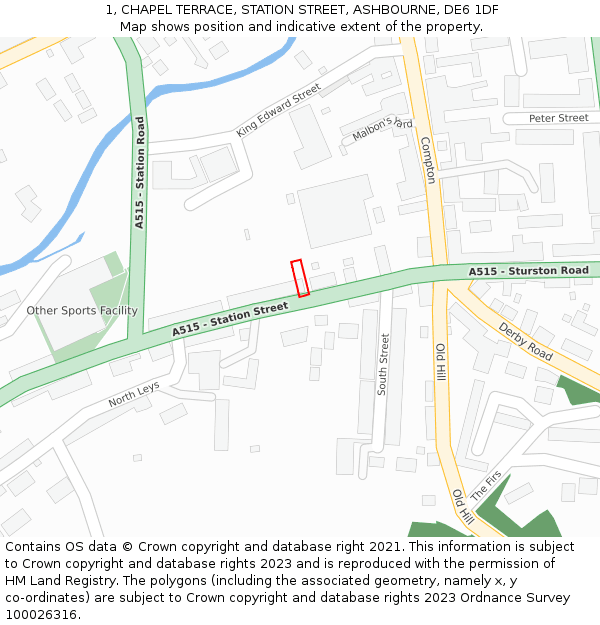 1, CHAPEL TERRACE, STATION STREET, ASHBOURNE, DE6 1DF: Location map and indicative extent of plot