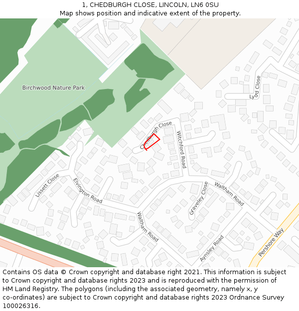1, CHEDBURGH CLOSE, LINCOLN, LN6 0SU: Location map and indicative extent of plot