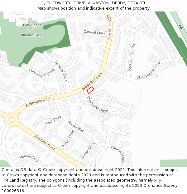 1, CHEDWORTH DRIVE, ALVASTON, DERBY, DE24 0TL: Location map and indicative extent of plot