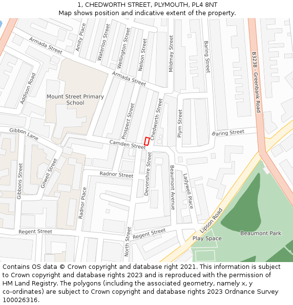 1, CHEDWORTH STREET, PLYMOUTH, PL4 8NT: Location map and indicative extent of plot