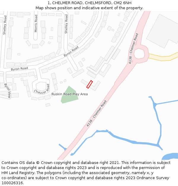 1, CHELMER ROAD, CHELMSFORD, CM2 6NH: Location map and indicative extent of plot