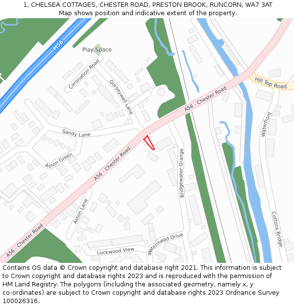 1, CHELSEA COTTAGES, CHESTER ROAD, PRESTON BROOK, RUNCORN, WA7 3AT: Location map and indicative extent of plot