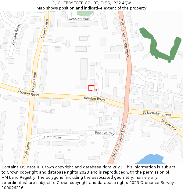 1, CHERRY TREE COURT, DISS, IP22 4QW: Location map and indicative extent of plot