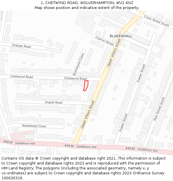 1, CHETWYND ROAD, WOLVERHAMPTON, WV2 4NZ: Location map and indicative extent of plot