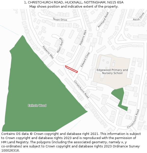 1, CHRISTCHURCH ROAD, HUCKNALL, NOTTINGHAM, NG15 6SA: Location map and indicative extent of plot