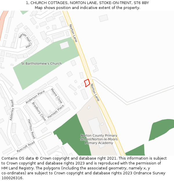 1, CHURCH COTTAGES, NORTON LANE, STOKE-ON-TRENT, ST6 8BY: Location map and indicative extent of plot