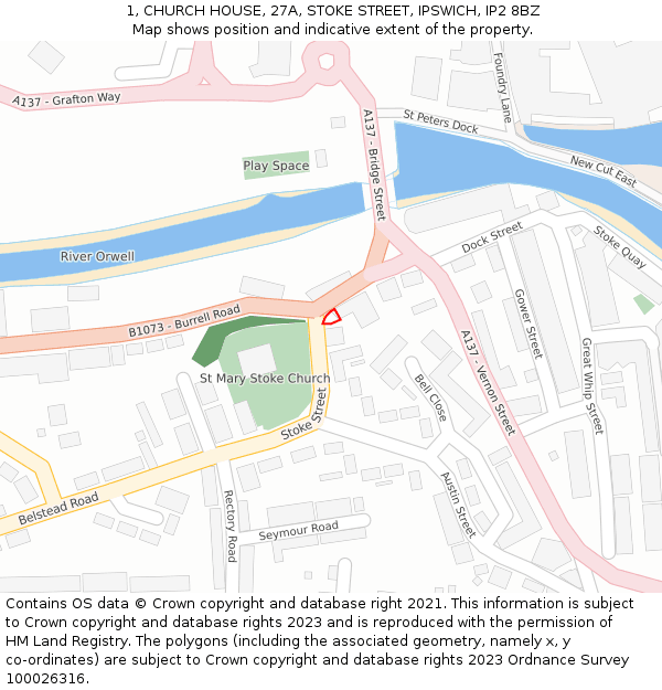 1, CHURCH HOUSE, 27A, STOKE STREET, IPSWICH, IP2 8BZ: Location map and indicative extent of plot