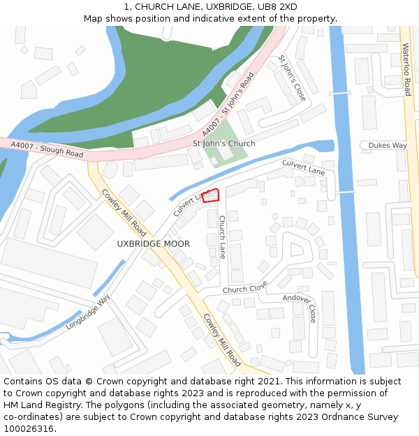 1, CHURCH LANE, UXBRIDGE, UB8 2XD: Location map and indicative extent of plot