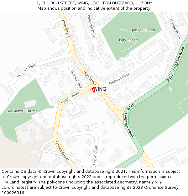 1, CHURCH STREET, WING, LEIGHTON BUZZARD, LU7 0NY: Location map and indicative extent of plot