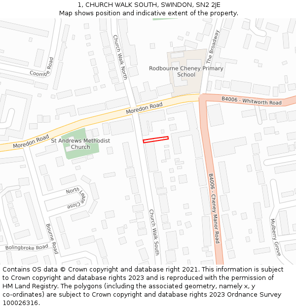 1, CHURCH WALK SOUTH, SWINDON, SN2 2JE: Location map and indicative extent of plot