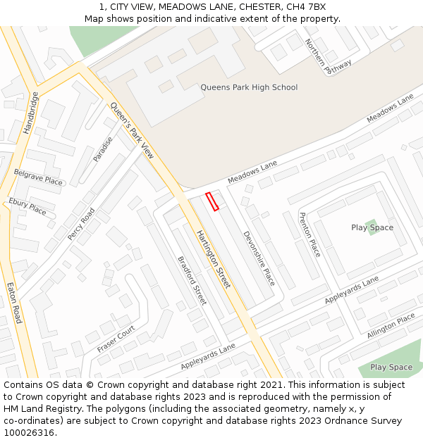 1, CITY VIEW, MEADOWS LANE, CHESTER, CH4 7BX: Location map and indicative extent of plot