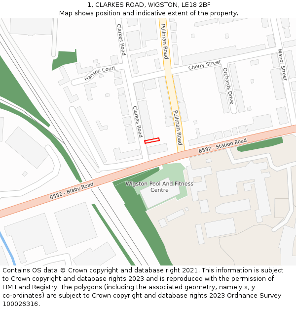 1, CLARKES ROAD, WIGSTON, LE18 2BF: Location map and indicative extent of plot