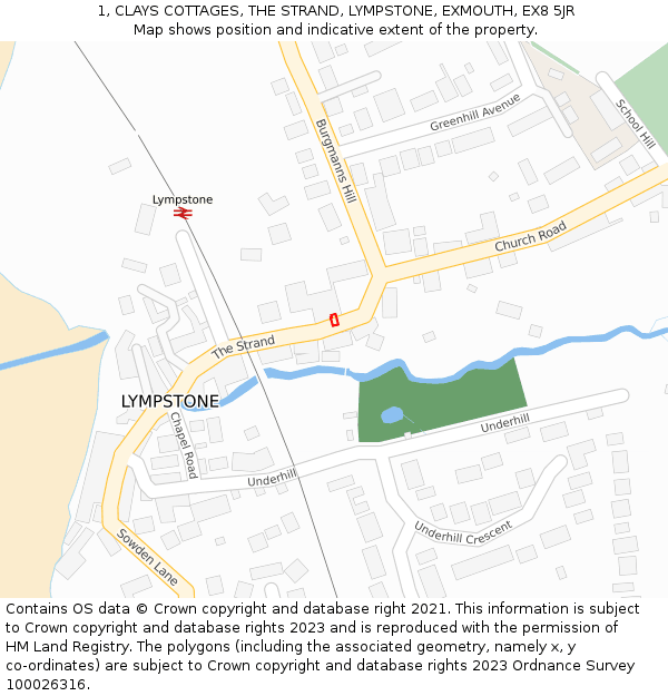 1, CLAYS COTTAGES, THE STRAND, LYMPSTONE, EXMOUTH, EX8 5JR: Location map and indicative extent of plot