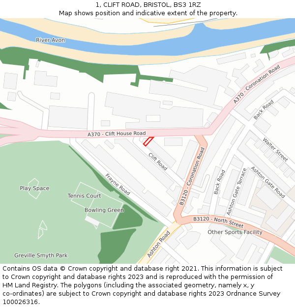 1, CLIFT ROAD, BRISTOL, BS3 1RZ: Location map and indicative extent of plot