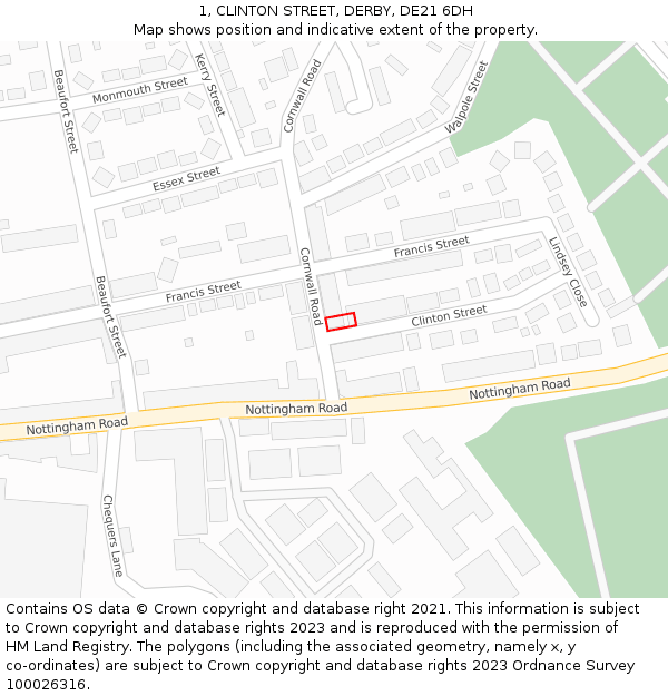 1, CLINTON STREET, DERBY, DE21 6DH: Location map and indicative extent of plot