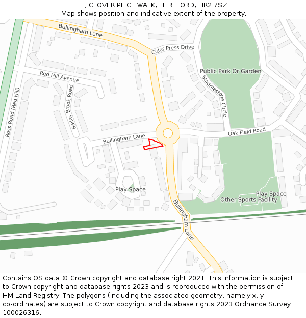 1, CLOVER PIECE WALK, HEREFORD, HR2 7SZ: Location map and indicative extent of plot