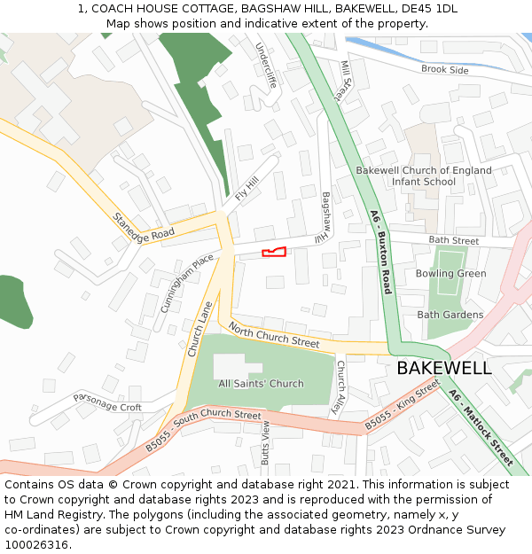 1, COACH HOUSE COTTAGE, BAGSHAW HILL, BAKEWELL, DE45 1DL: Location map and indicative extent of plot