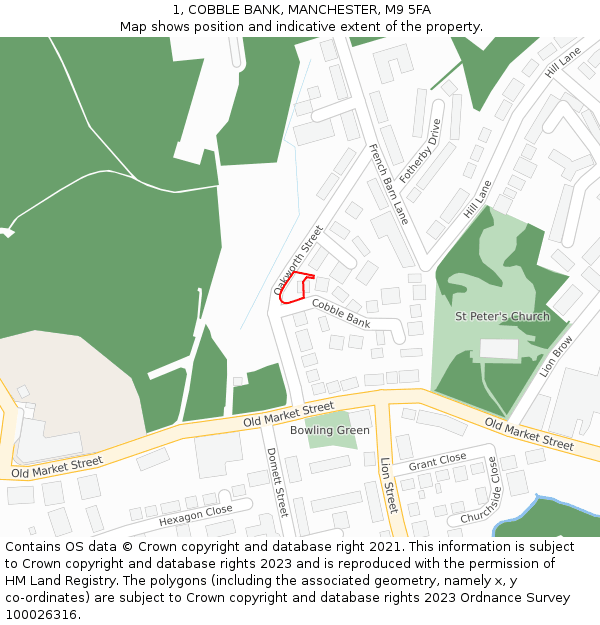 1, COBBLE BANK, MANCHESTER, M9 5FA: Location map and indicative extent of plot