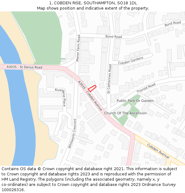 1, COBDEN RISE, SOUTHAMPTON, SO18 1DL: Location map and indicative extent of plot