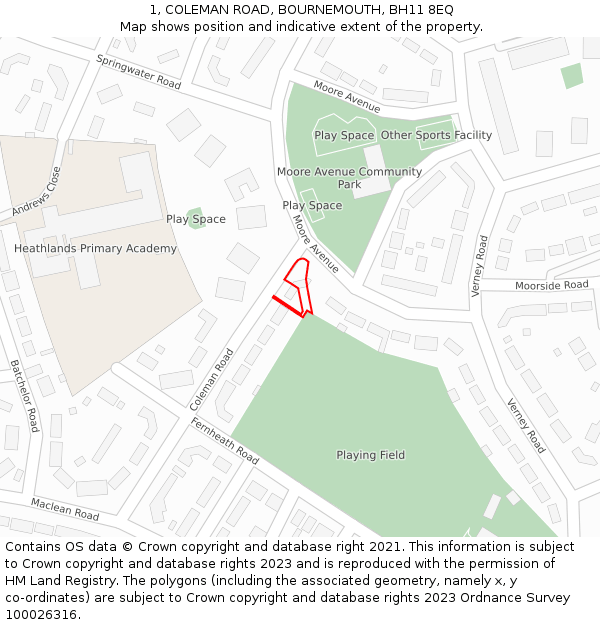 1, COLEMAN ROAD, BOURNEMOUTH, BH11 8EQ: Location map and indicative extent of plot