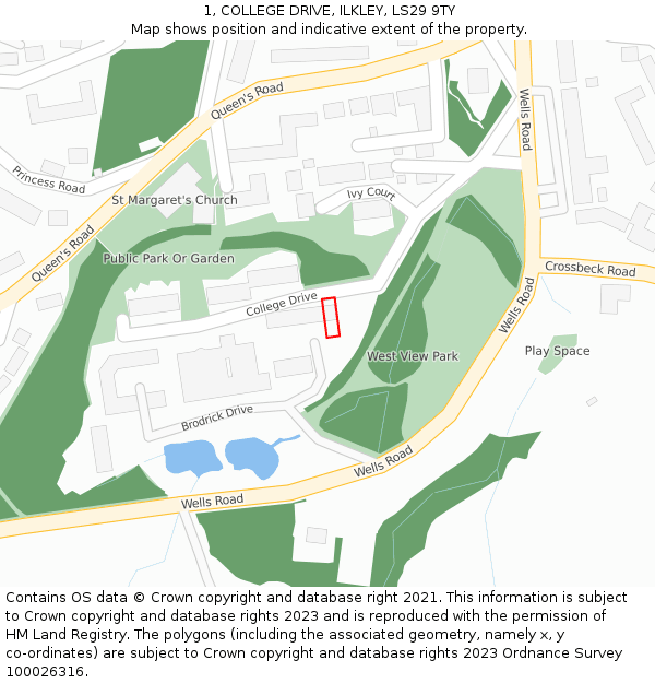 1, COLLEGE DRIVE, ILKLEY, LS29 9TY: Location map and indicative extent of plot
