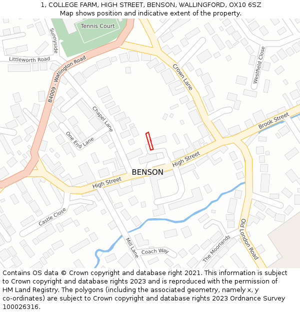 1, COLLEGE FARM, HIGH STREET, BENSON, WALLINGFORD, OX10 6SZ: Location map and indicative extent of plot