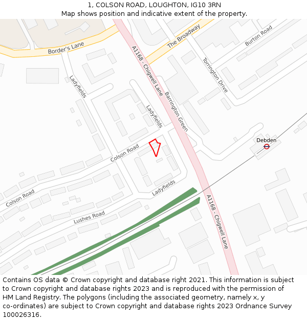 1, COLSON ROAD, LOUGHTON, IG10 3RN: Location map and indicative extent of plot