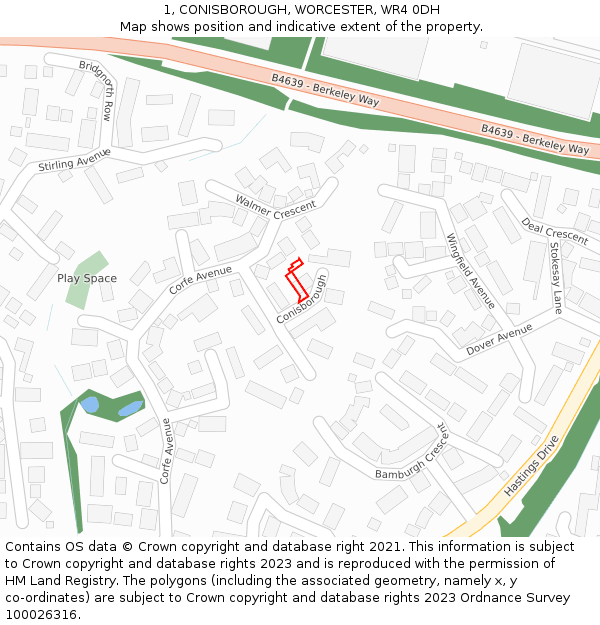 1, CONISBOROUGH, WORCESTER, WR4 0DH: Location map and indicative extent of plot