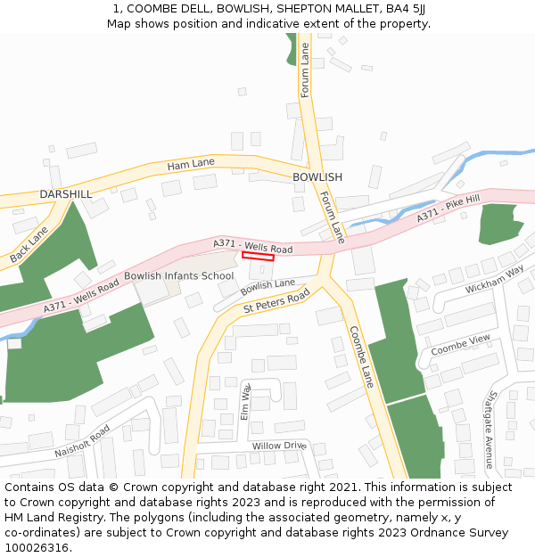 1, COOMBE DELL, BOWLISH, SHEPTON MALLET, BA4 5JJ: Location map and indicative extent of plot